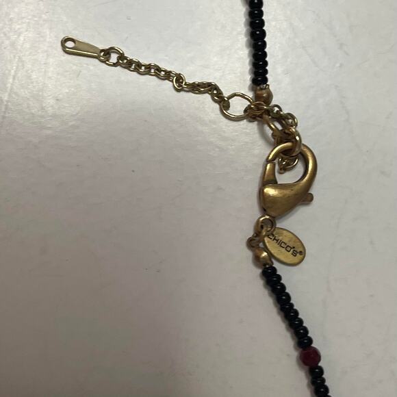 Chico's black and red beaded necklace long painted beads signed costume jewelry - Picture 5 of 14